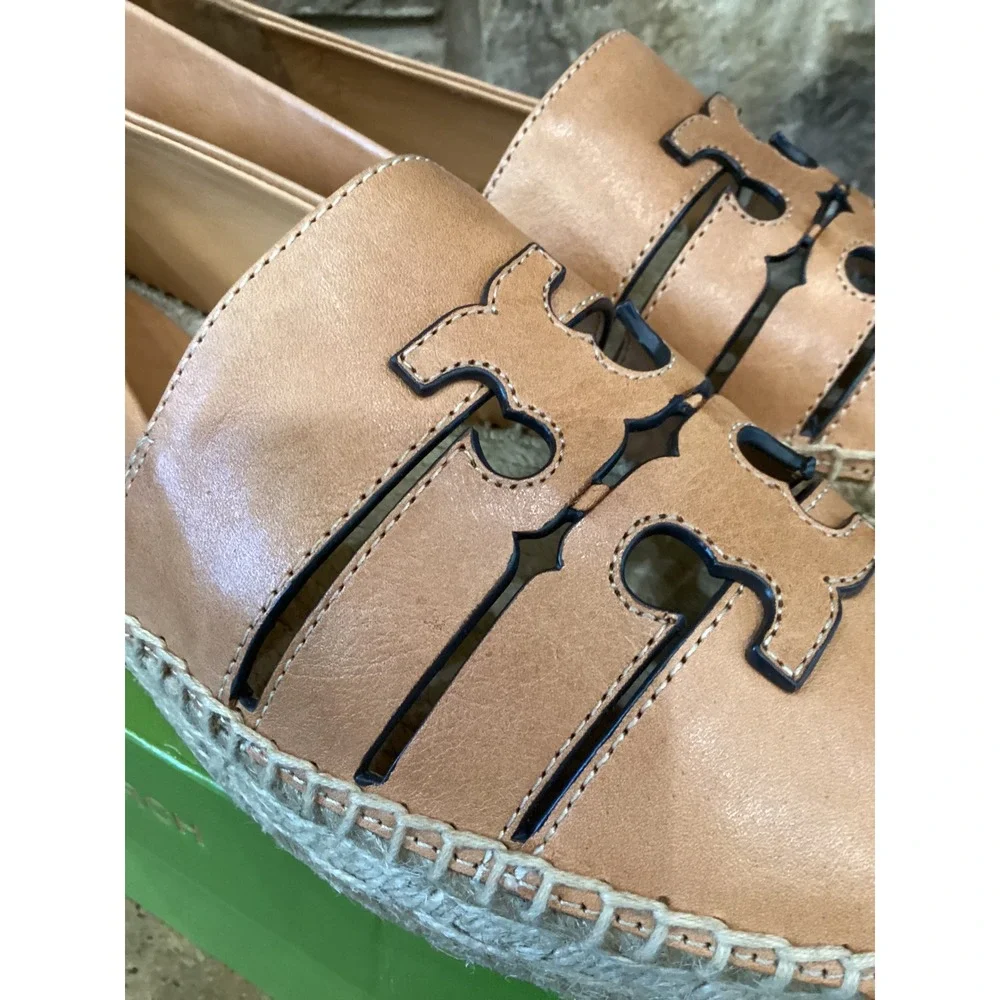 Tory Burch Ines Womens Size 7 Platform Espadrille Camello Leather Size 7 New